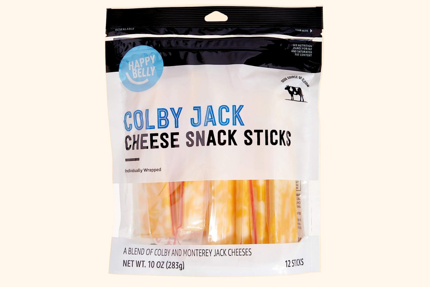 Our choice: Happy Belly's Colby Jack Cheese Snack Sticks